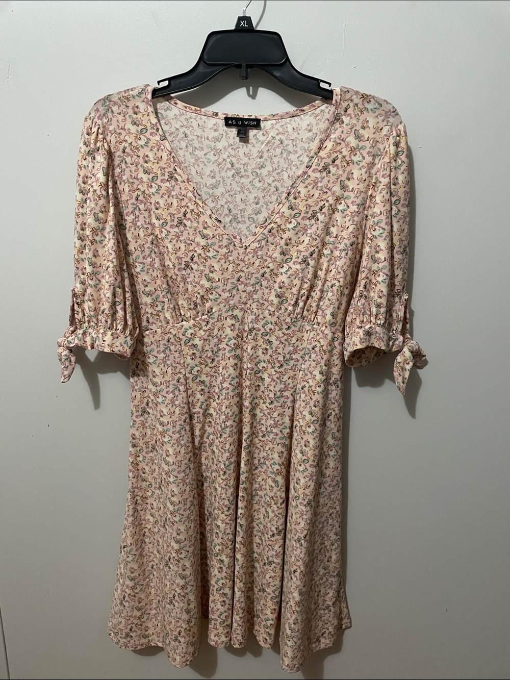 As U Wish Pink Floral V-Neck Midi Dress with Tie Sleeves